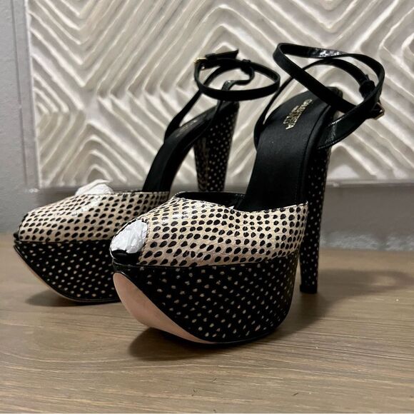 Giambattista Valli Black Ivory Polka Dot Snakeskin Peep Toe platform Sandal 38 8 - Picture 2 of 13